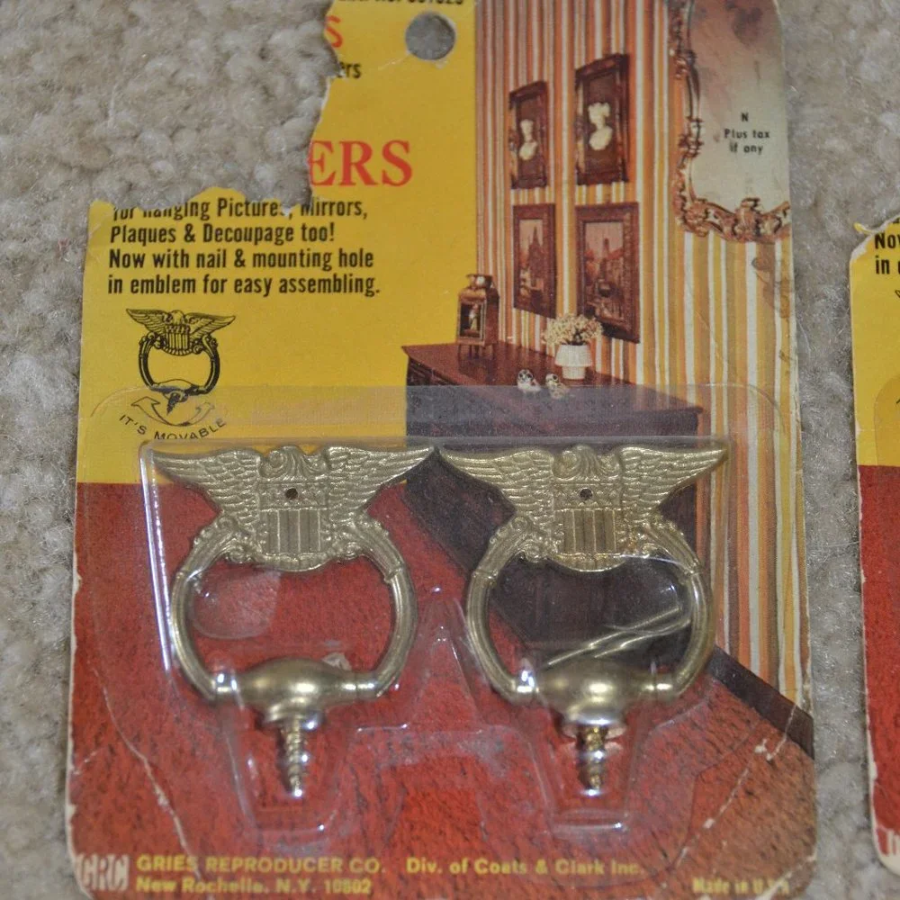 2 SETS GRIES REPRODUCERS EAGLE COLONIAL PICTURE MIRROR PLAQUE DECOUPAGE Hangers